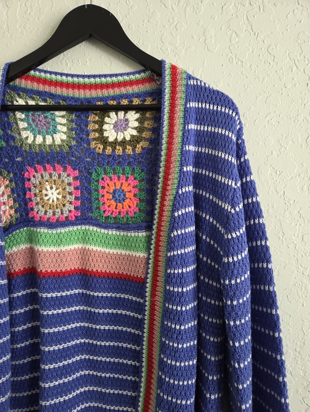 Women's Soft Crochet Granny Square Multicolor Boho Cardigan - Picture 4 of 7